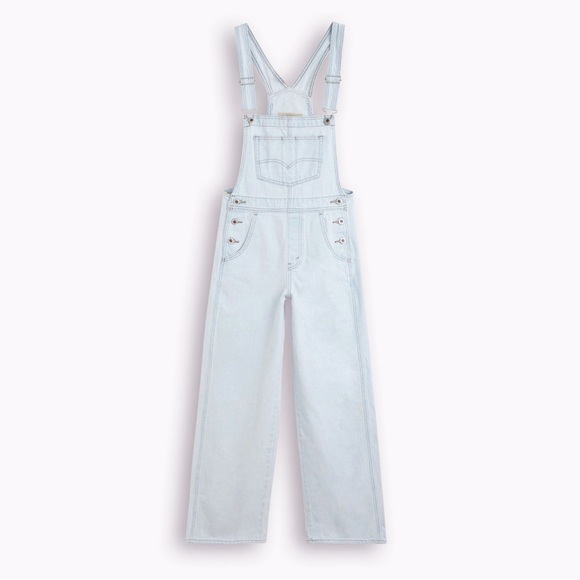 Levi’s Silvertab Bib Baggy Straight Leg Light Blue Wash Overalls - Picture 11 of 13